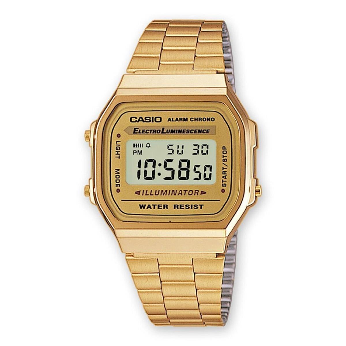 Casio A168WG-9WDF Men`s Retro Resin Case Gold Metal Band Illuminator Alarm Watch