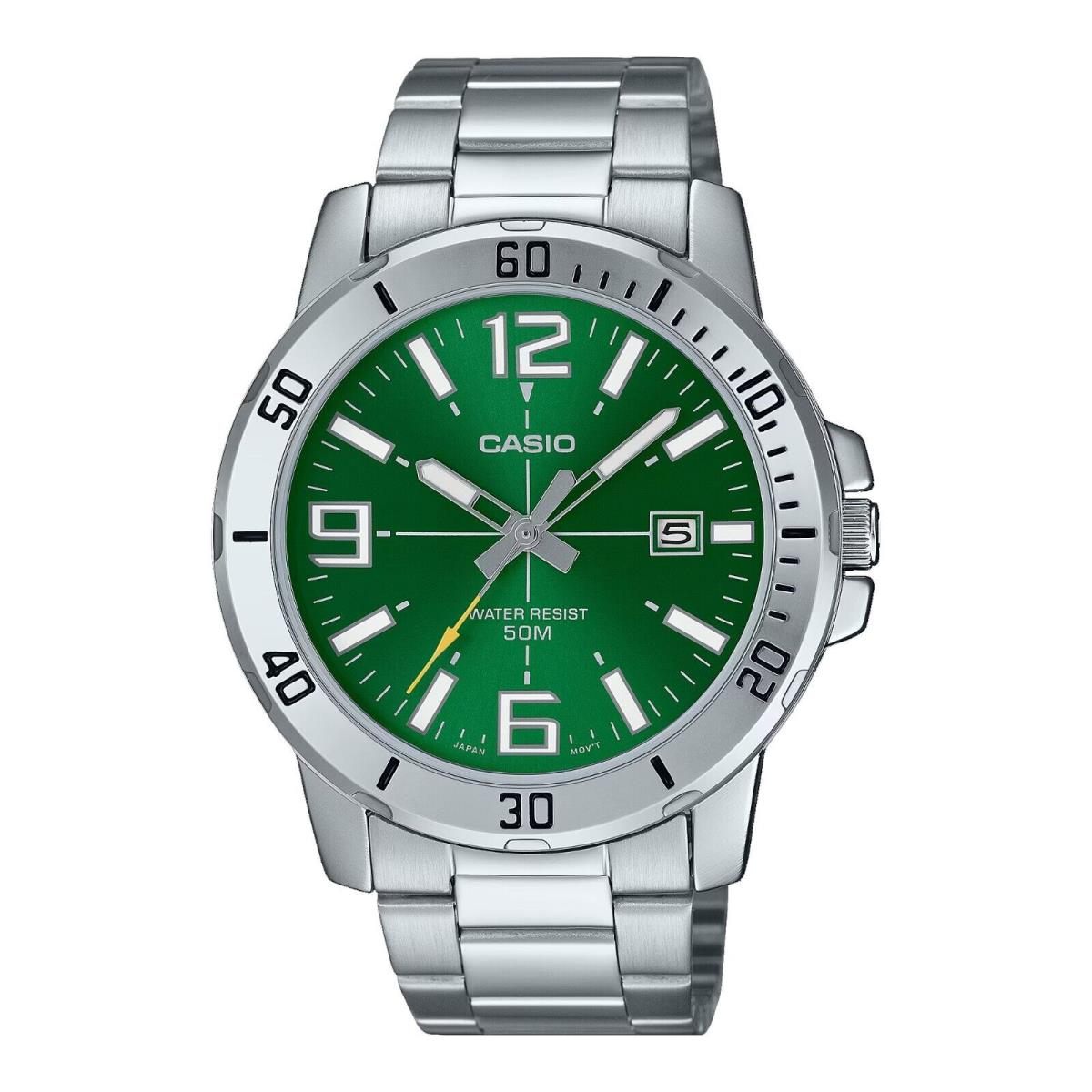 Casio MTP-VD01D-3BV Men`s Enticer Stainless Steel Green Dial Casual Sport Watch