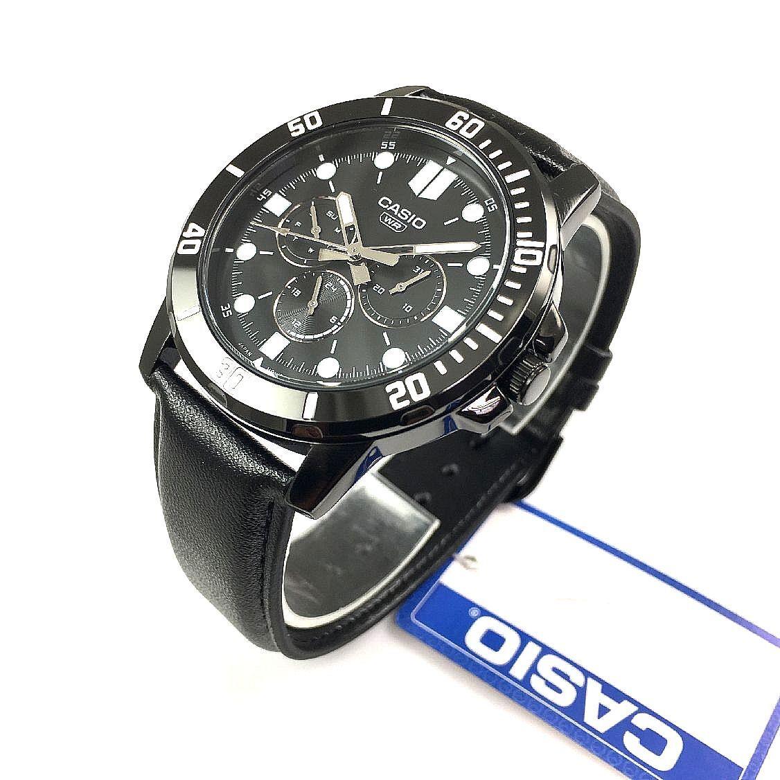 Men`s Casio Sports Multifunction MTP-VD300 All Black Steel Watch MTPVD300BL-1E - Band: Black