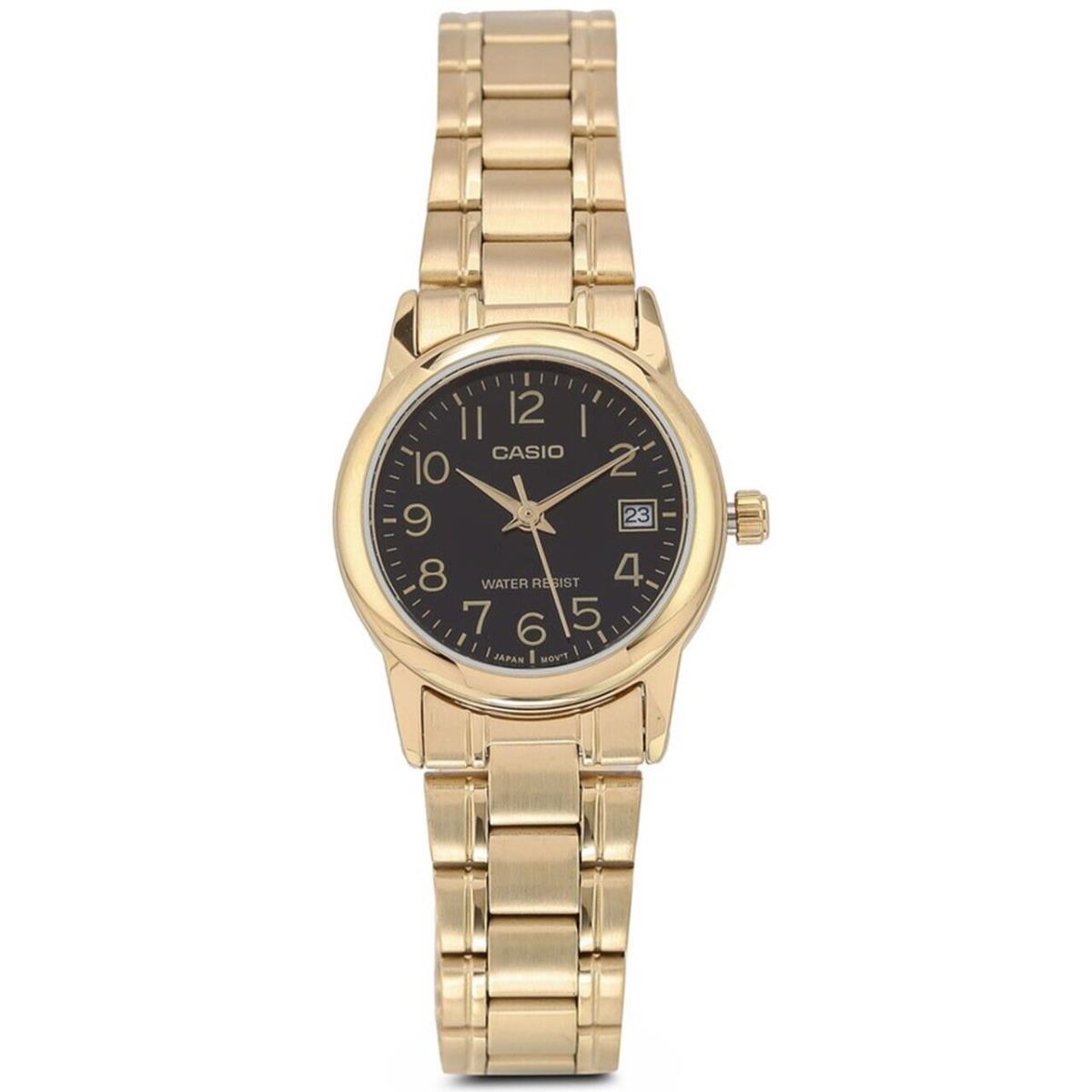 Casio LTP-V002G-1B Women`s Analog Gold Tone Black Easy Reader Dial Date Watch