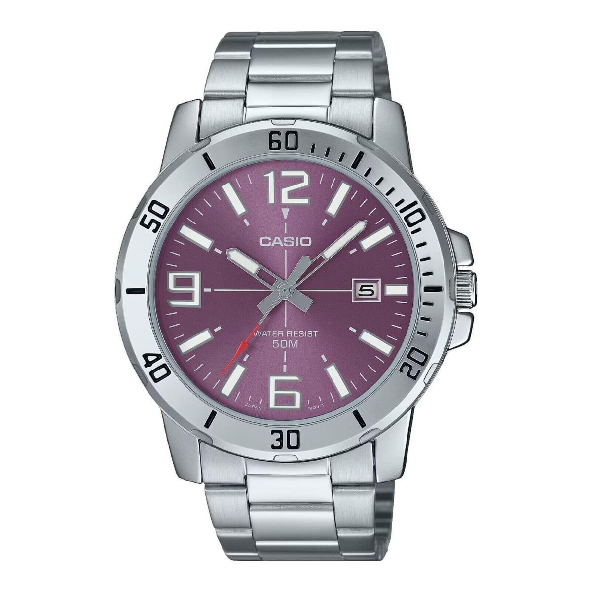 Casio MTP-VD01D-6BV Men`s Enticer Stainless Steel Purple Dial Casual Sport Watch