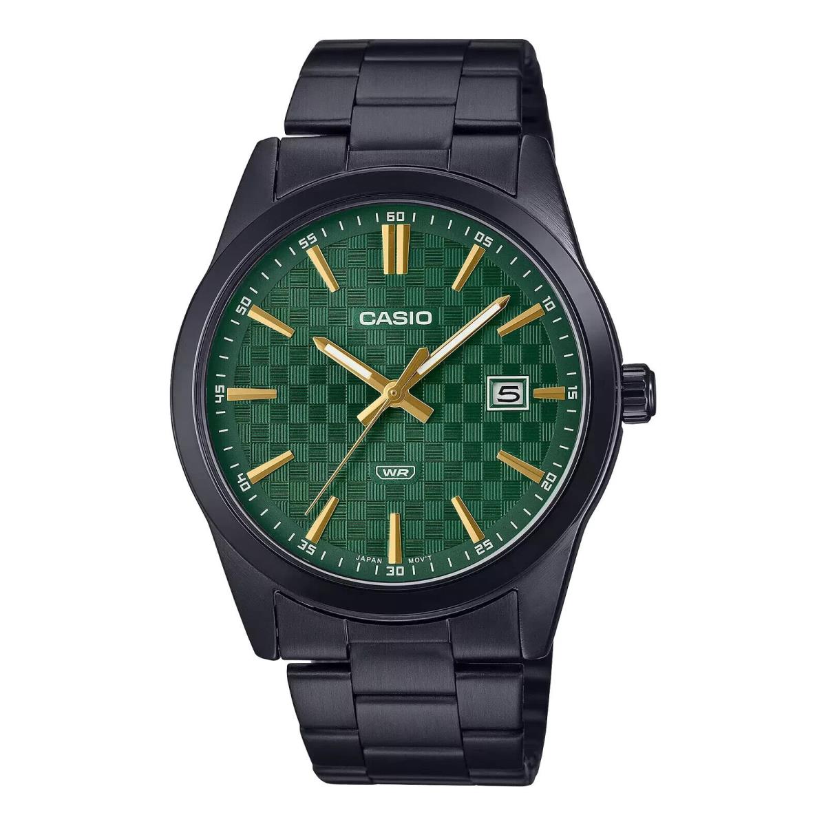 Casio MTP-VD03B-3A Green Analog Black Ion Plated Stainless Steel Men`s Watch