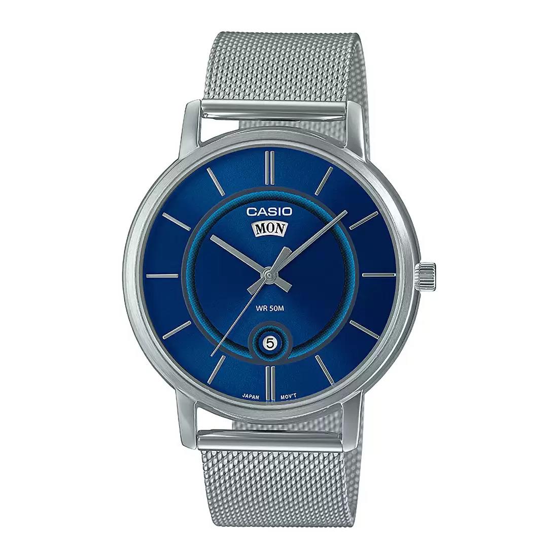 Casio MTPB120M-2AVDF Men Stainless Steel Analog Blue Dial Watch Silver Band