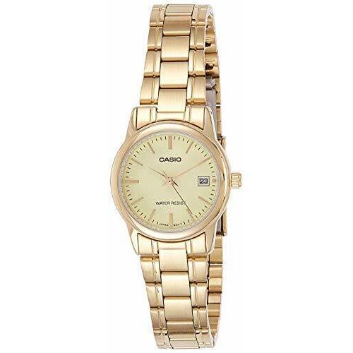 Casio LTP-V002G-9A Women`s Gold Tone Stainless Steel Gold Dial Date Analog Watch