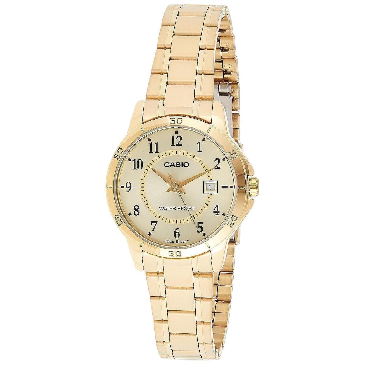 Casio LTP-V004G-9B Women`s Watch Analog Display Gold Quartz Movement - Dial: Gold, Band: Gold, Bezel: Gold