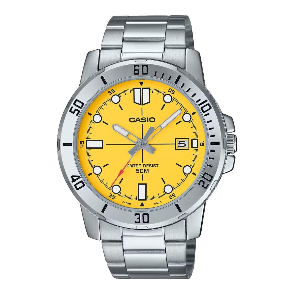 Casio MTP-VD01D-9EV Men`s Enticer Stainless Steel Yellow Dial Casual Sport Watch