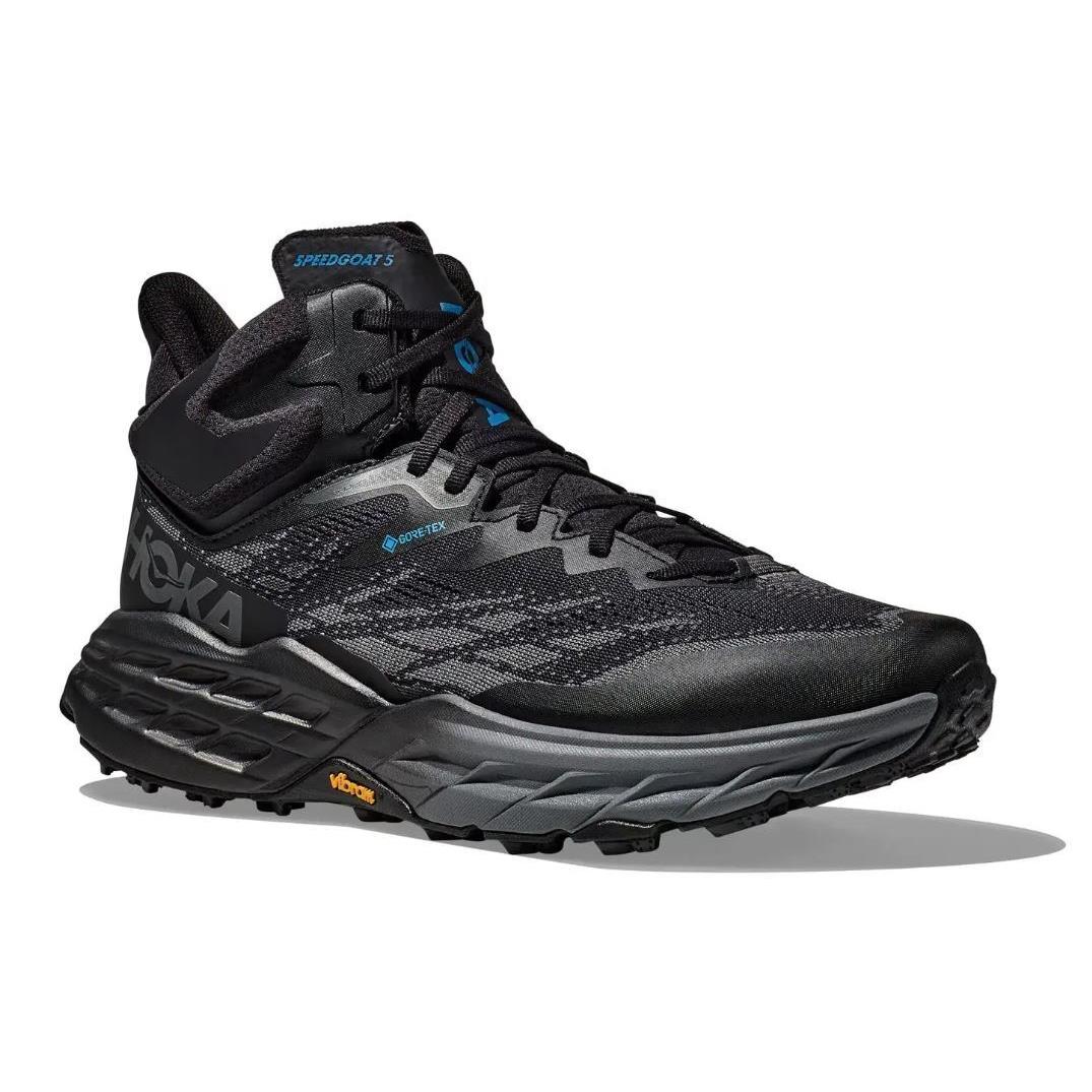 Men`s Hoka One One Speedgoat 5 Mid Gtx Trail Running Shoes Black - Black/Black