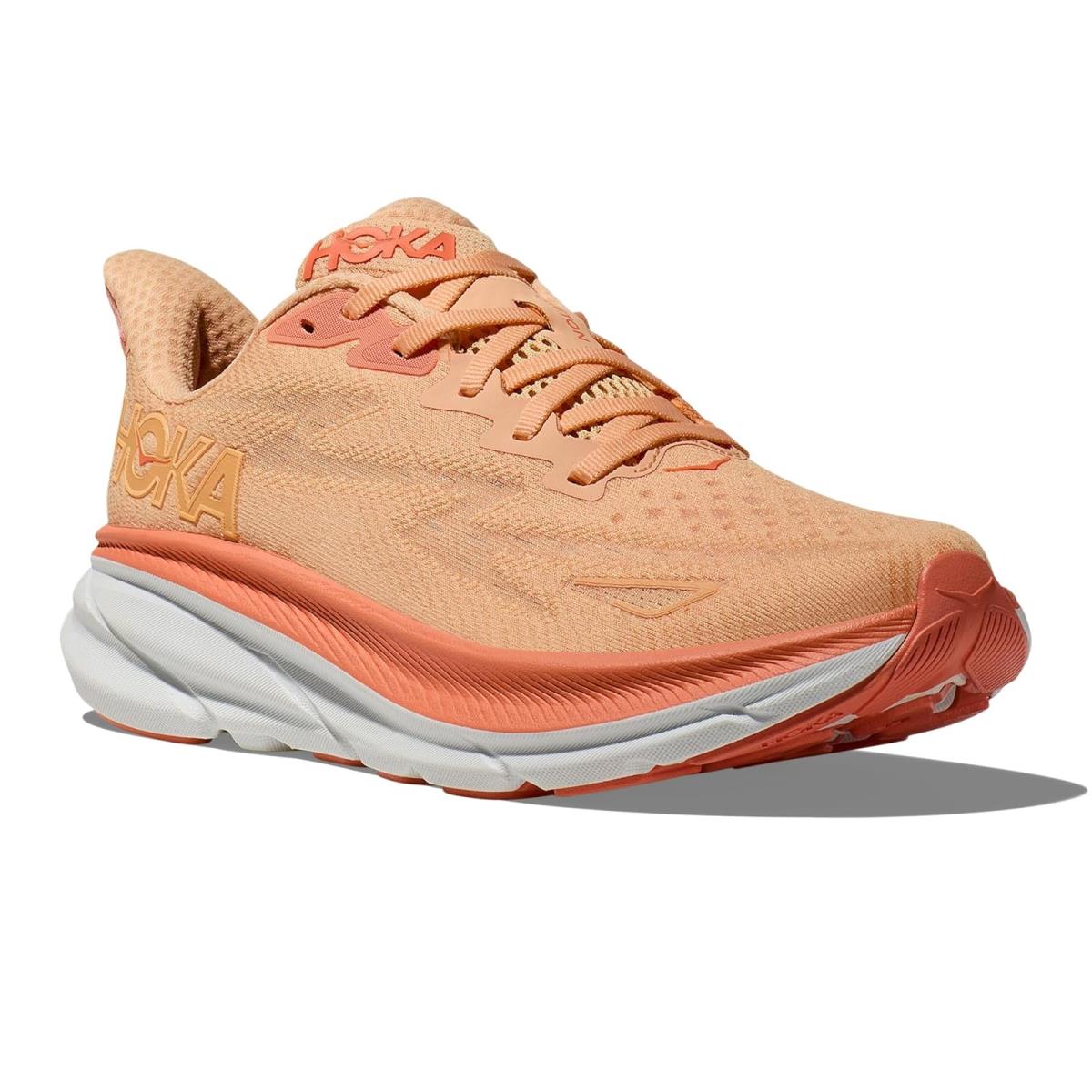 Woman`s Sneakers Athletic Shoes Hoka Clifton 9 Cantaloupe/White