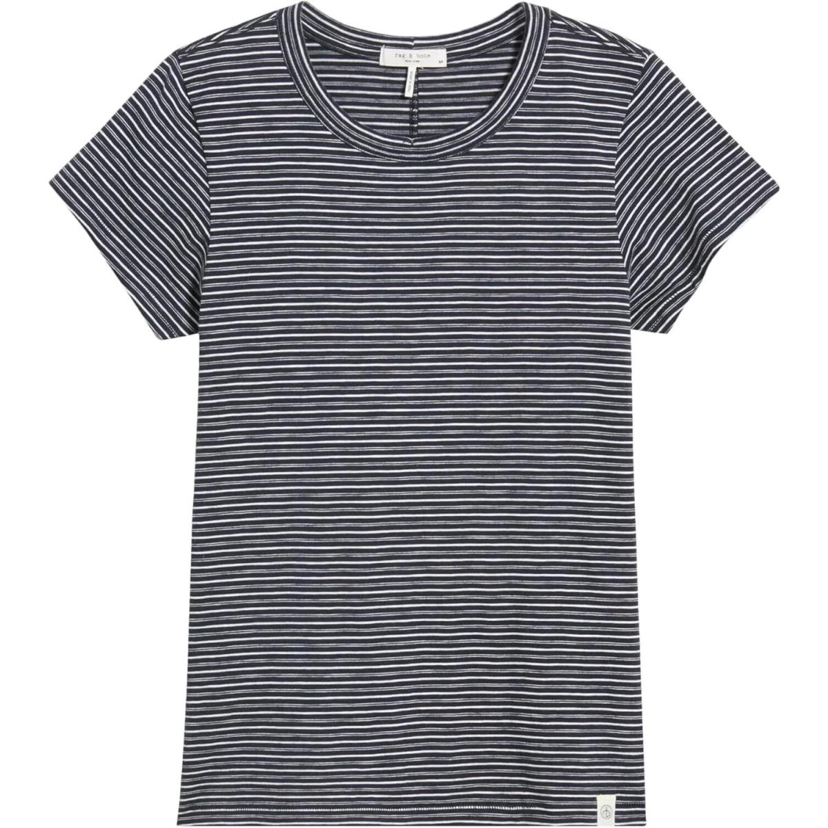 Rag Bone Women Cotton T-shirt The Slub Stripe Crew Neck Tee Short Sleeves