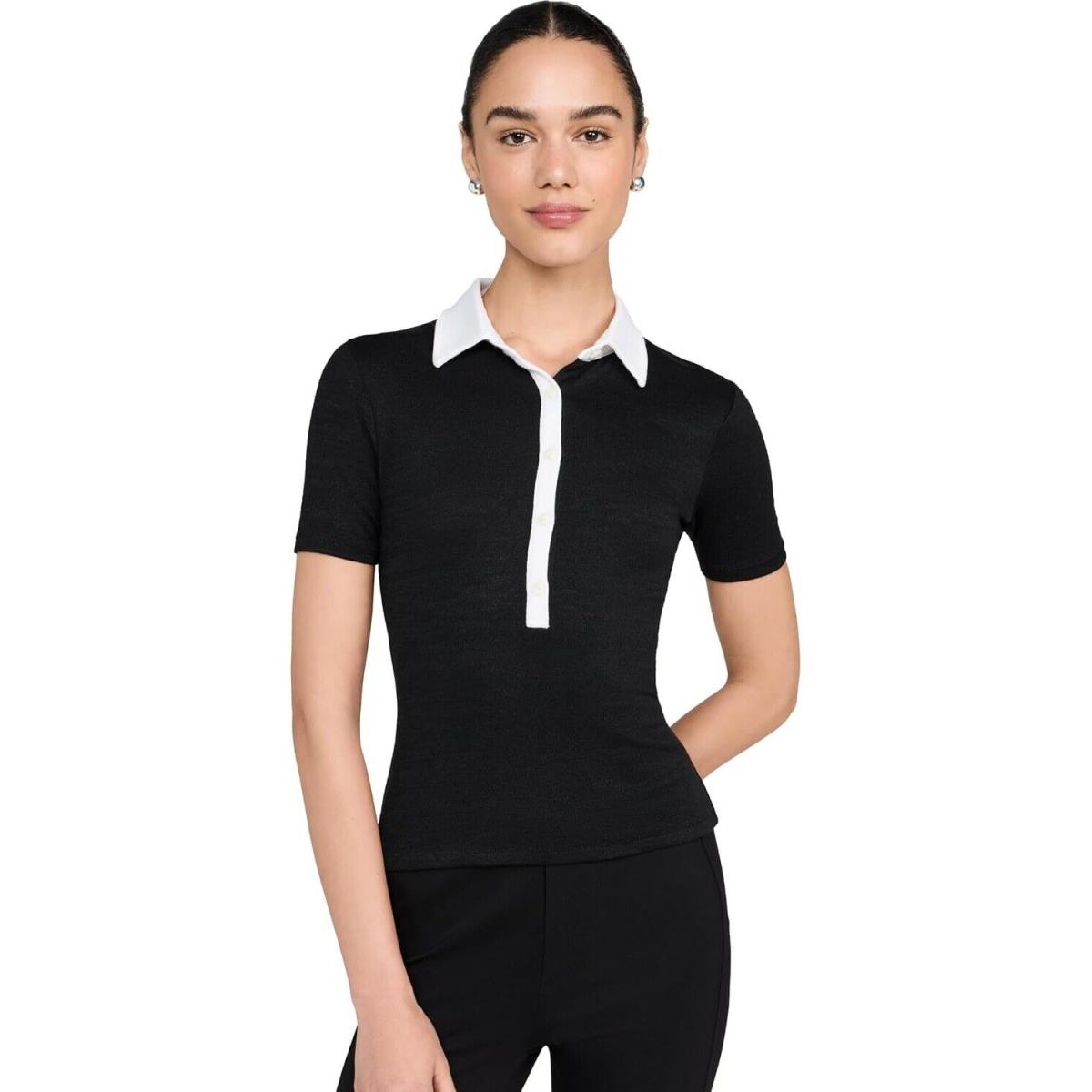 Rag Bone Women Shirt The Knit Button Black Short Sleeves Collared