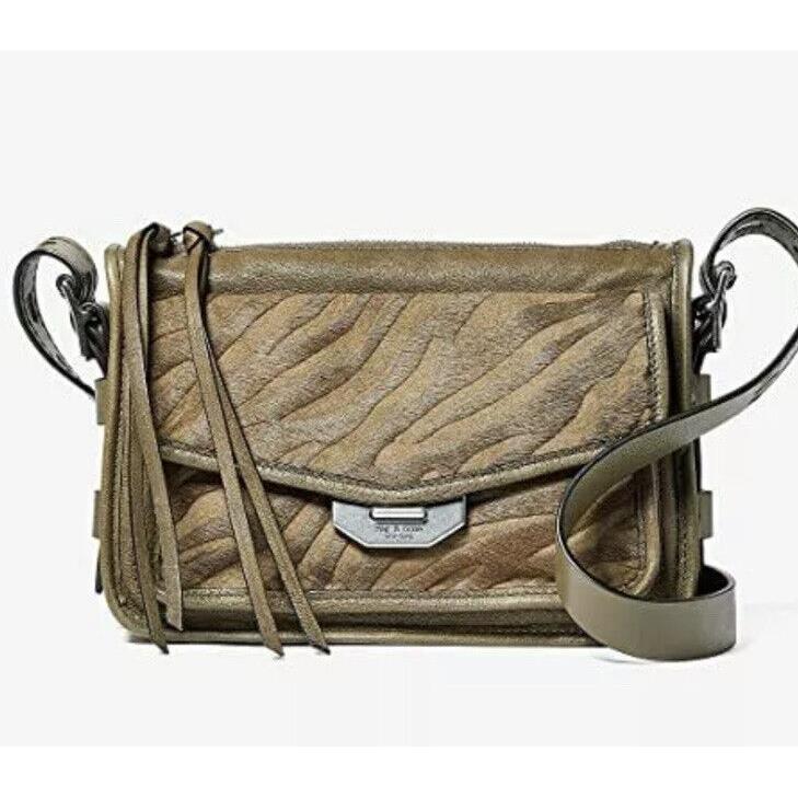 Rag Bone Zebra Stripe Calf Hair Green Messenger Bag Women`s Handbag B4611