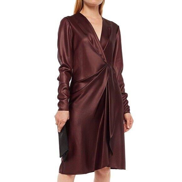 Rag Bone Burgundy Mckenzie V-neck Vegan Leather Slip-on Dress 2 US = XS