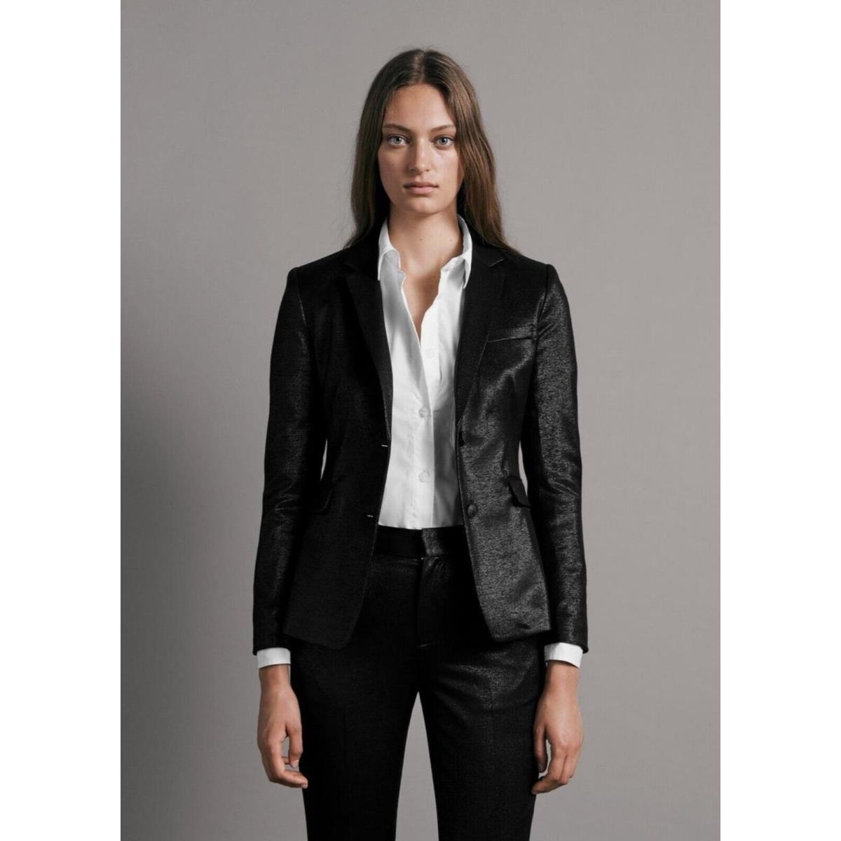 Rag Bone Razor Blazer Size 4 Black Wool Lurex Metallic Button Jacket Coat