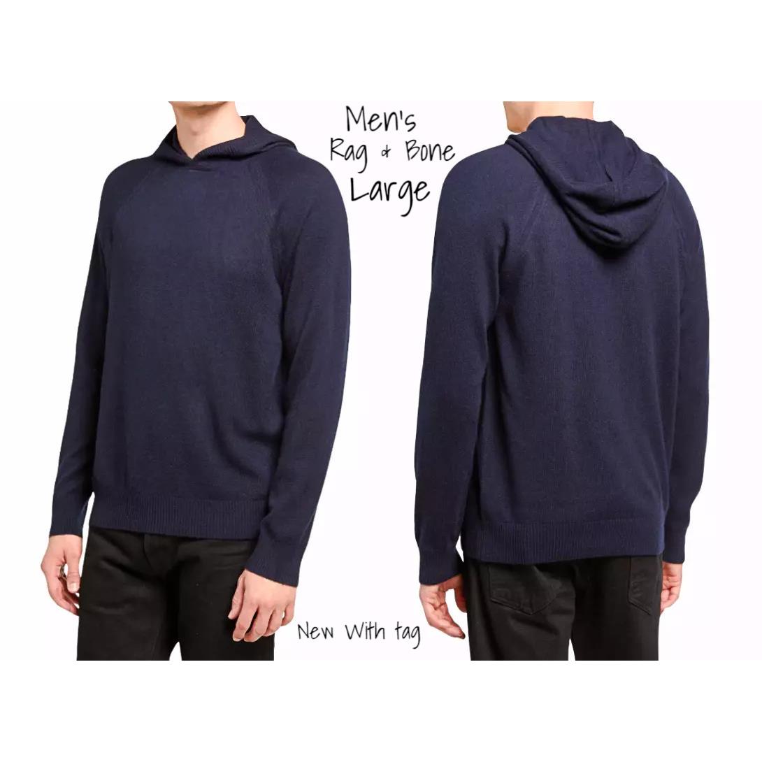 Rag Bone Men s Cashmere Hoodie Pullover Navy Large