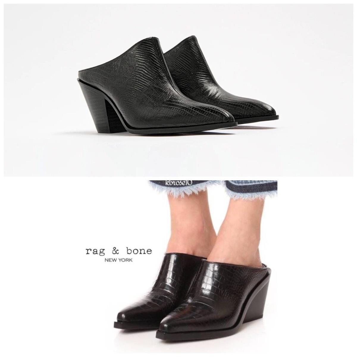 Rag Bone Santiago Mule In Black Croco Size: 39 US:9