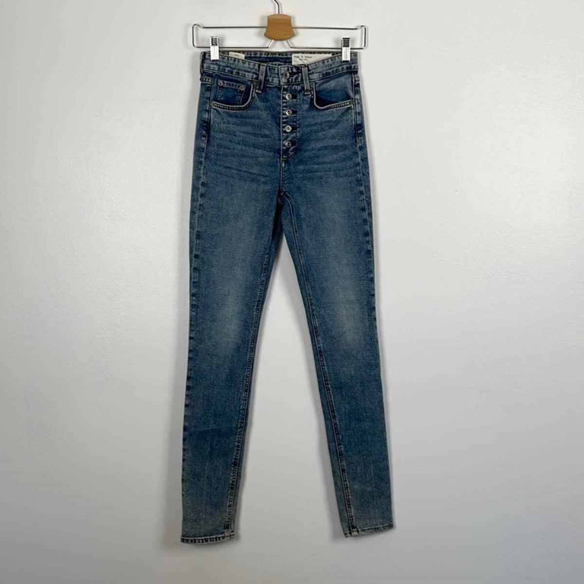 Rag Bone Nina High Rise Skinny Leg Button Fly Closure Blue Jeans Size 24