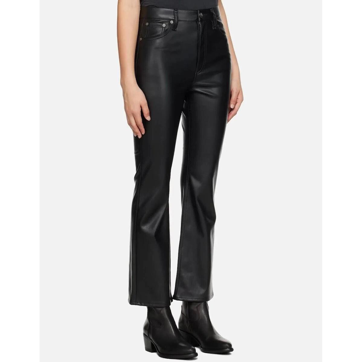 Rag Bone Women`s Casey Leather Cropped Flare Black 30