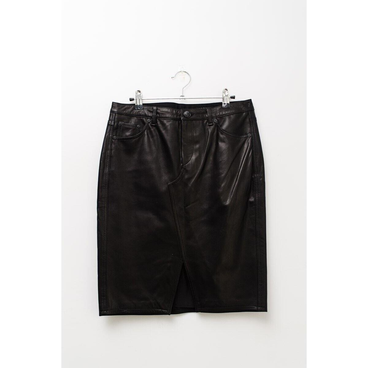 Rag Bone Black Tampa Lamb Leather Front Slit Skirt 6 Retail