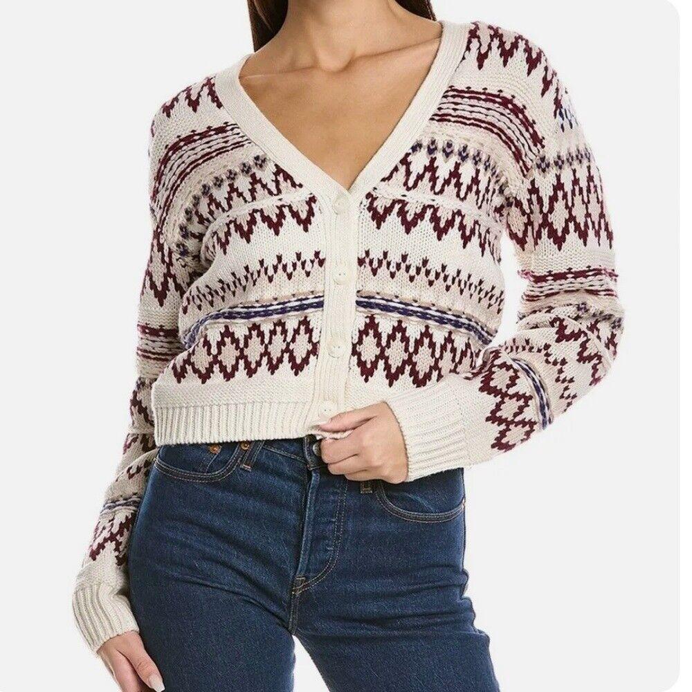 Rag Bone Willow Fairisle Multi Color Wool Short Cardigan Sweater Sz L