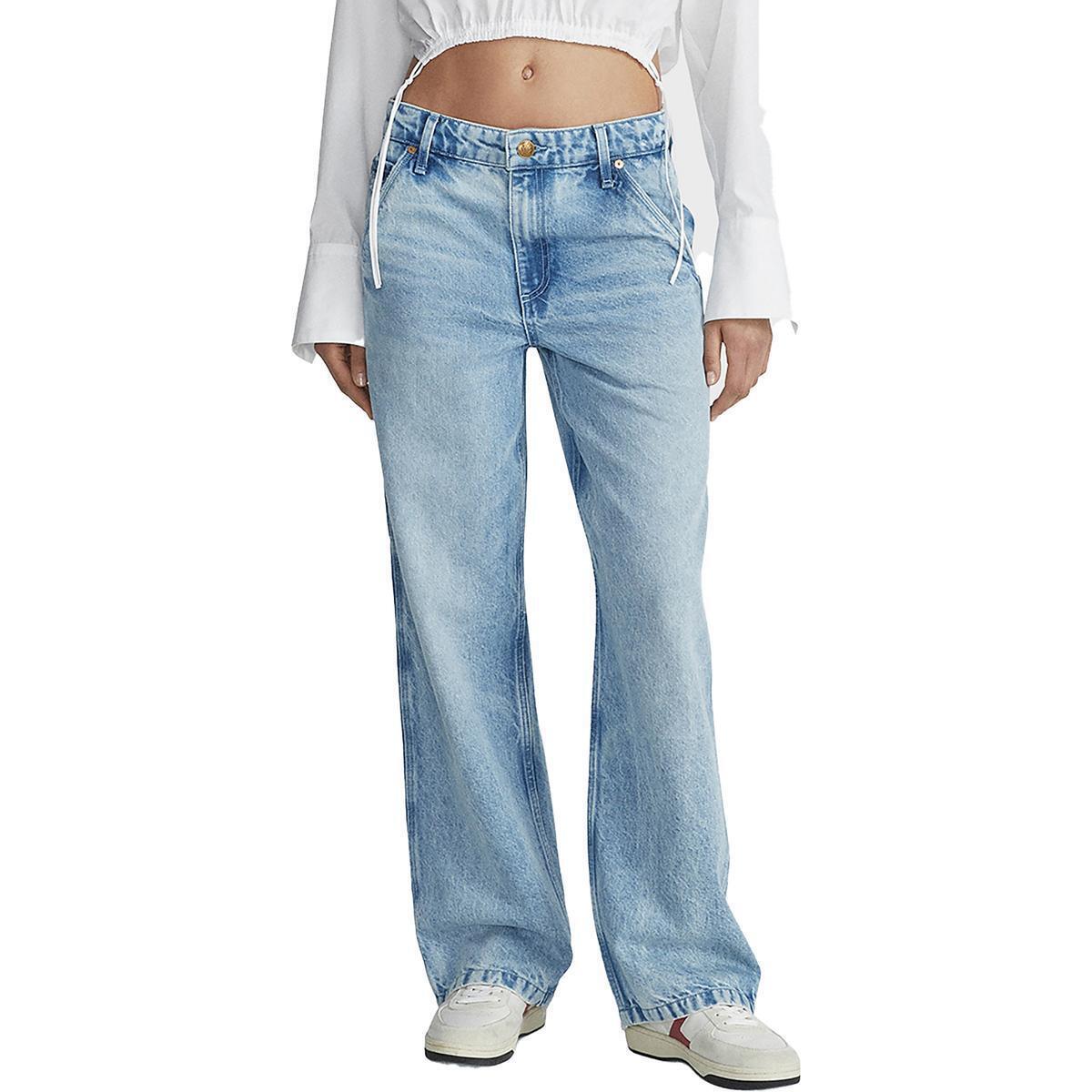 Rag Bone Womens Sid Blue Distressed Denim Wide Leg Jeans 28 Bhfo 0595