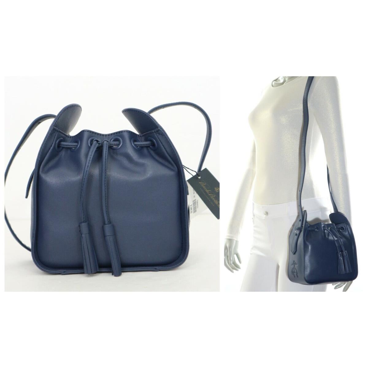 Brooks Brothers Women`s Smooth Leather Mini Bucket Shoulder Bag Navy