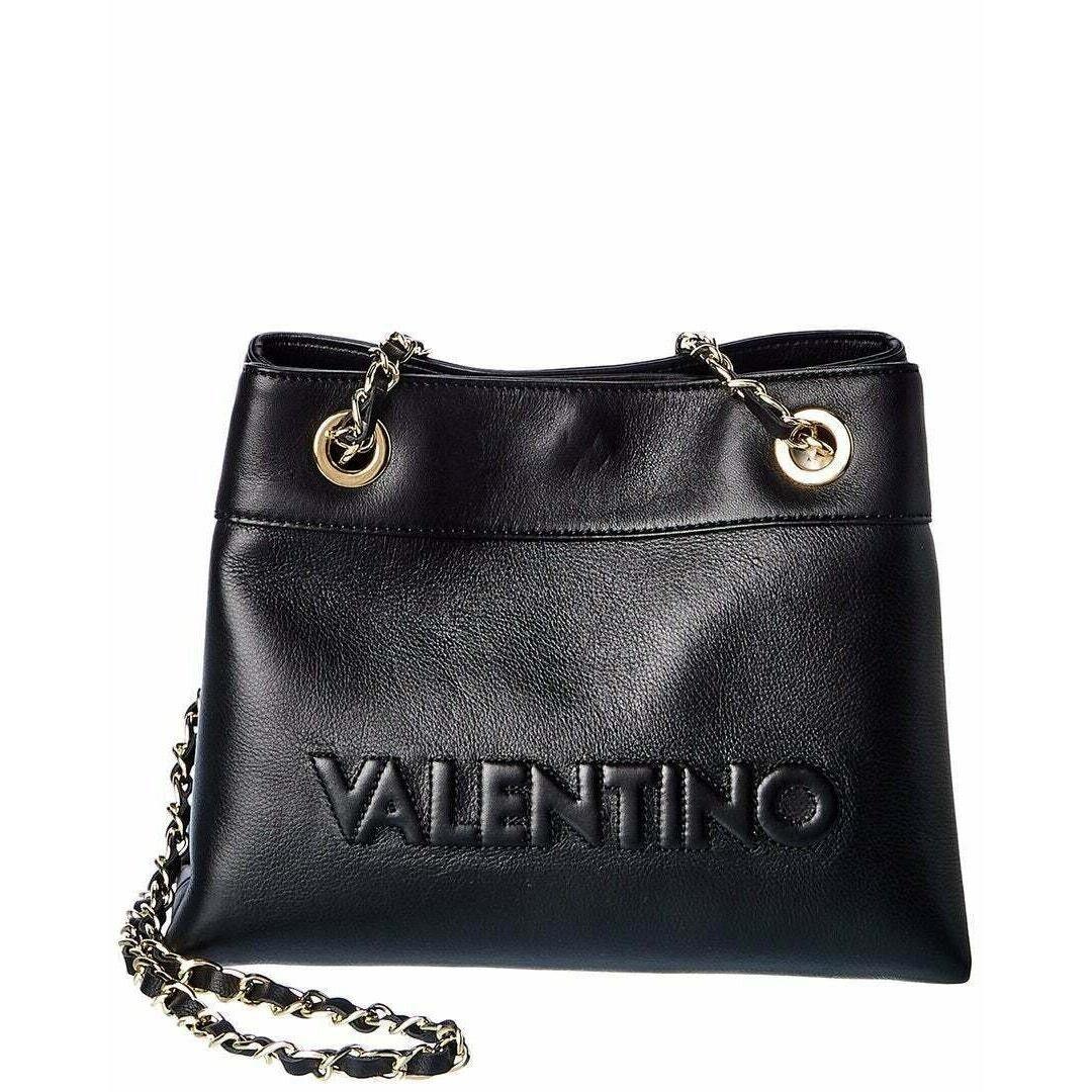 Valentino Rita VA2805 Gold Chain Shoulder Bag Black Real Leather Made IN Italy