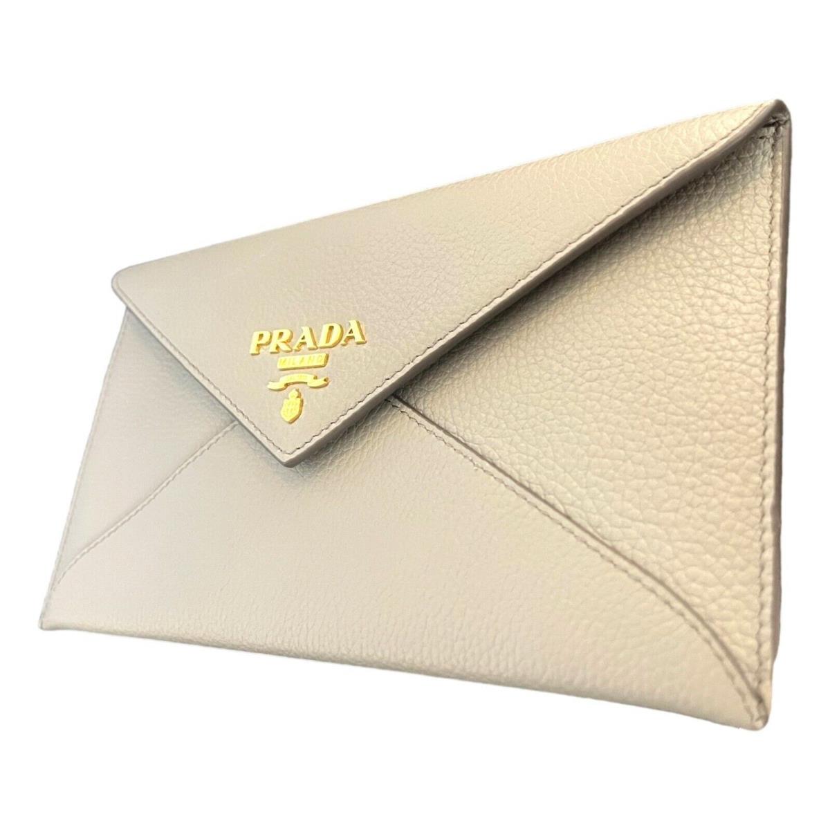 Prada Grey Vitello Grain Leather Long Envelope Wallet