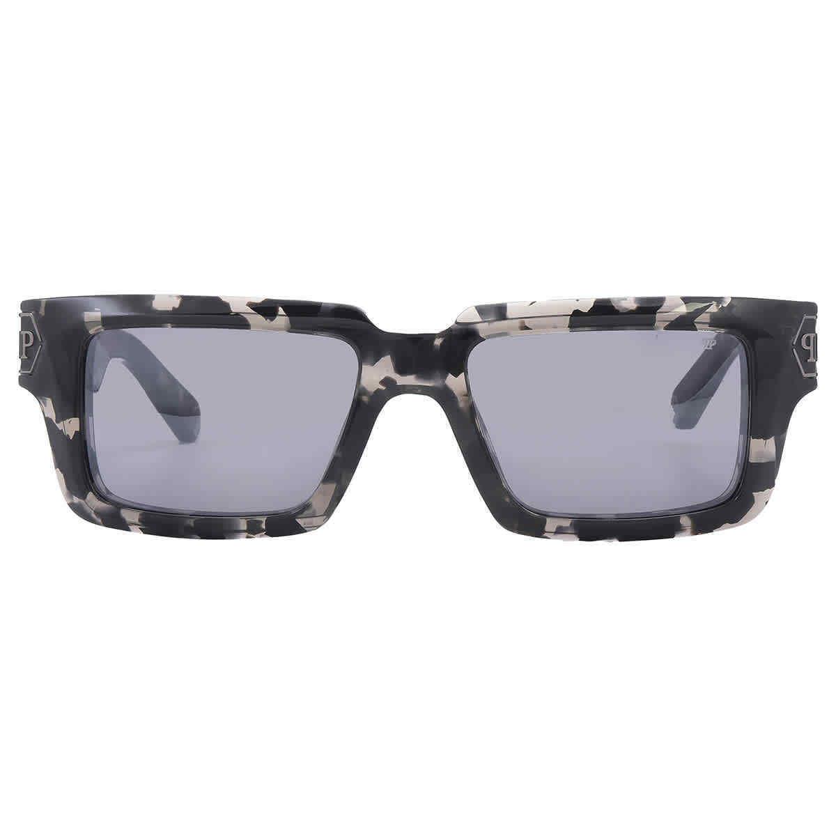 Philipp Plein Grey Rectangular Men`s Sunglasses SPP044M 809X 53 SPP044M 809X 53