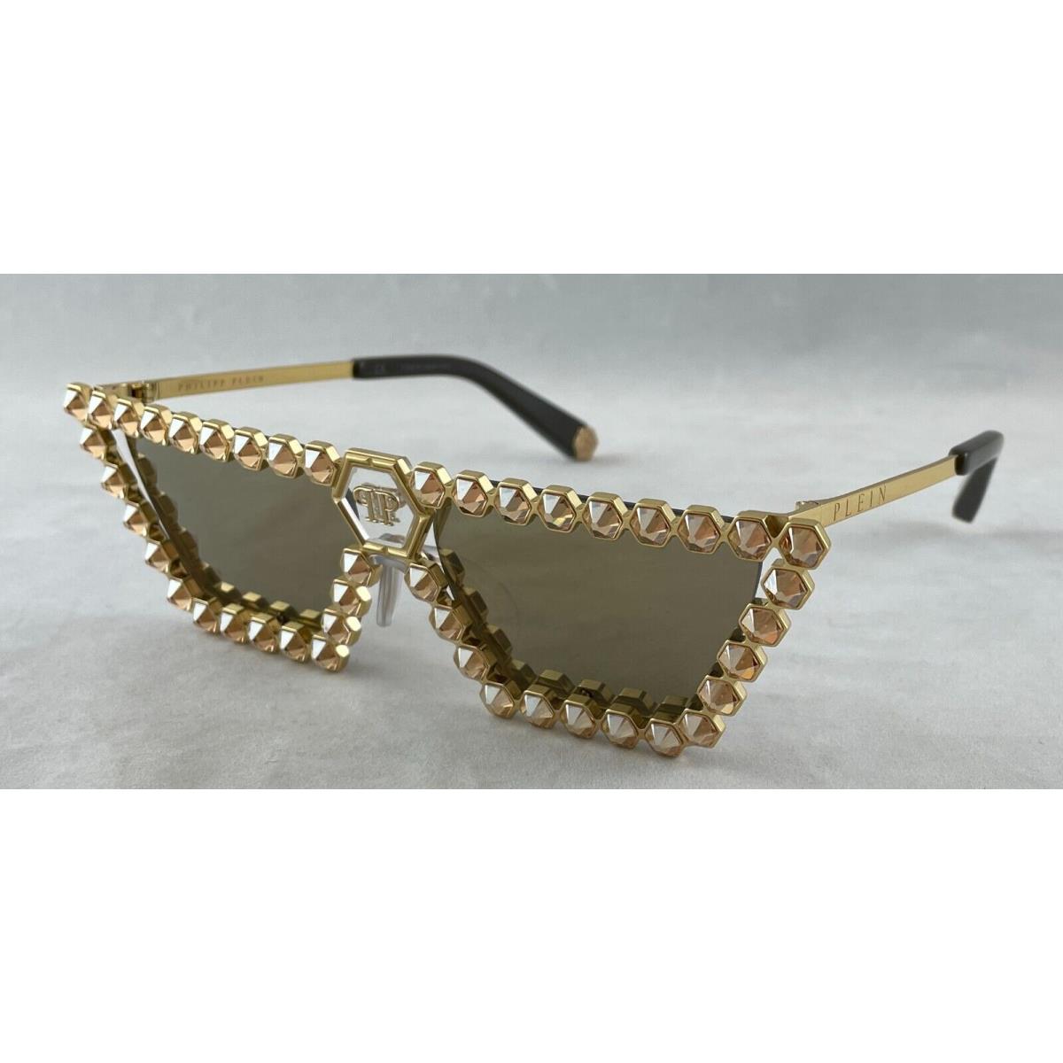 Philipp Plein Crystal Lush Sunglasses Gold with Rhinestones SPP030S 400G 57-16