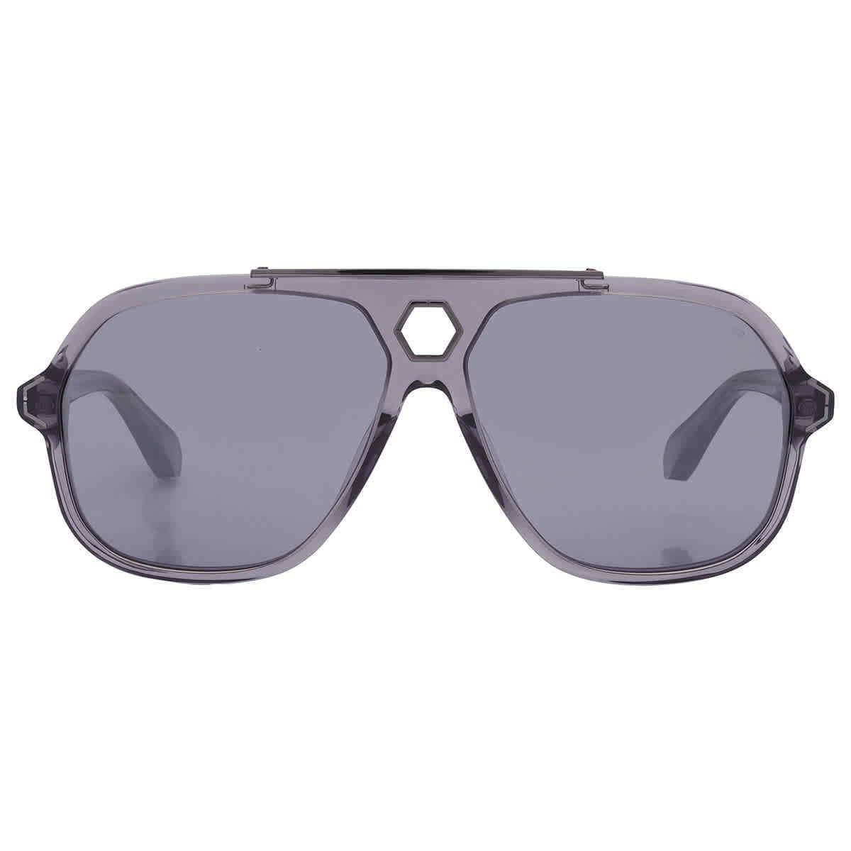 Philipp Plein Grey Pilot Men`s Sunglasses SPP004V 9MBX 61 SPP004V 9MBX 61