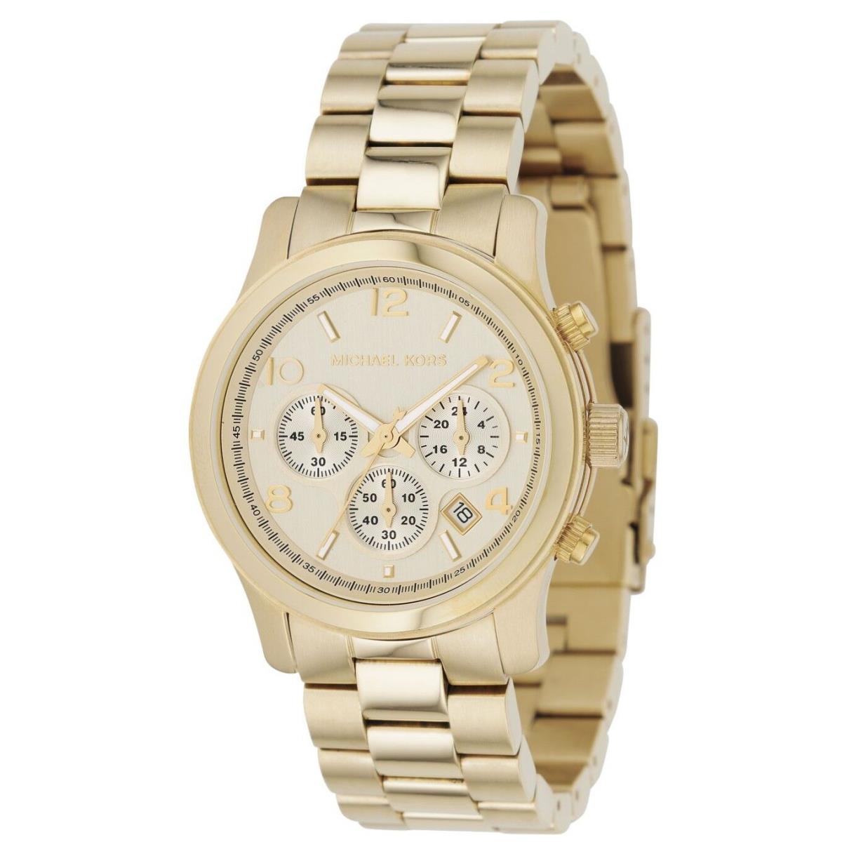 Michael Kors Runway Gold Tone+chronograph Dial+date Midsized Watch MK5055