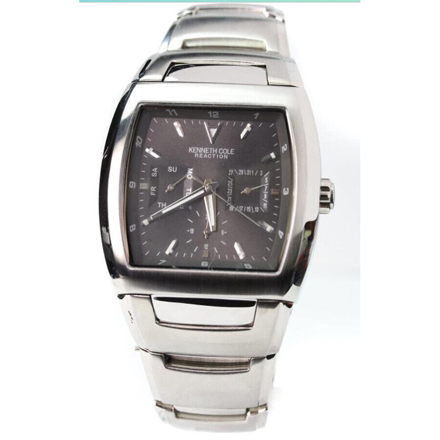 Kenneth Cole Reaction Men`s Black Dial Day Date Stainless Steel Watch 3516 - Dial: Black, Band: Silver