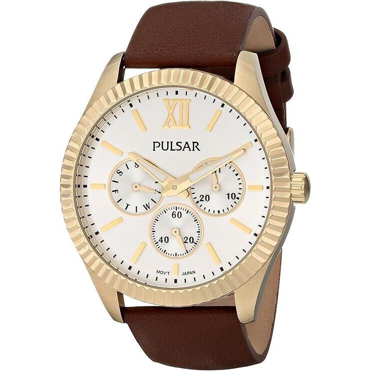 Pulsar PP6144 Men`s Analog Display Japanese Quartz Gold Tone Brown Watch