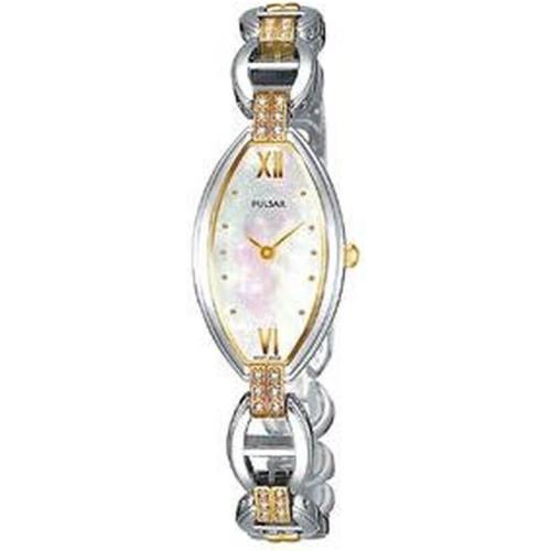 Pulsar Ladies Watch Two Tone with Stones Mother of Pearl Dial PEGA06