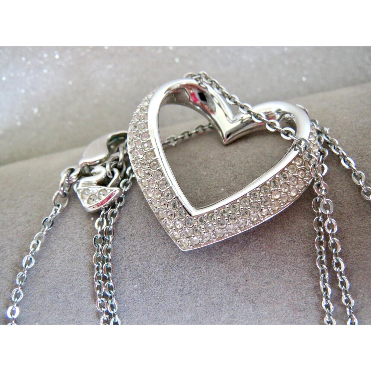 New/box Swarovski Swan 1 Inch Pave` Diamond Heart Pendant Necklace 20 Adjust L