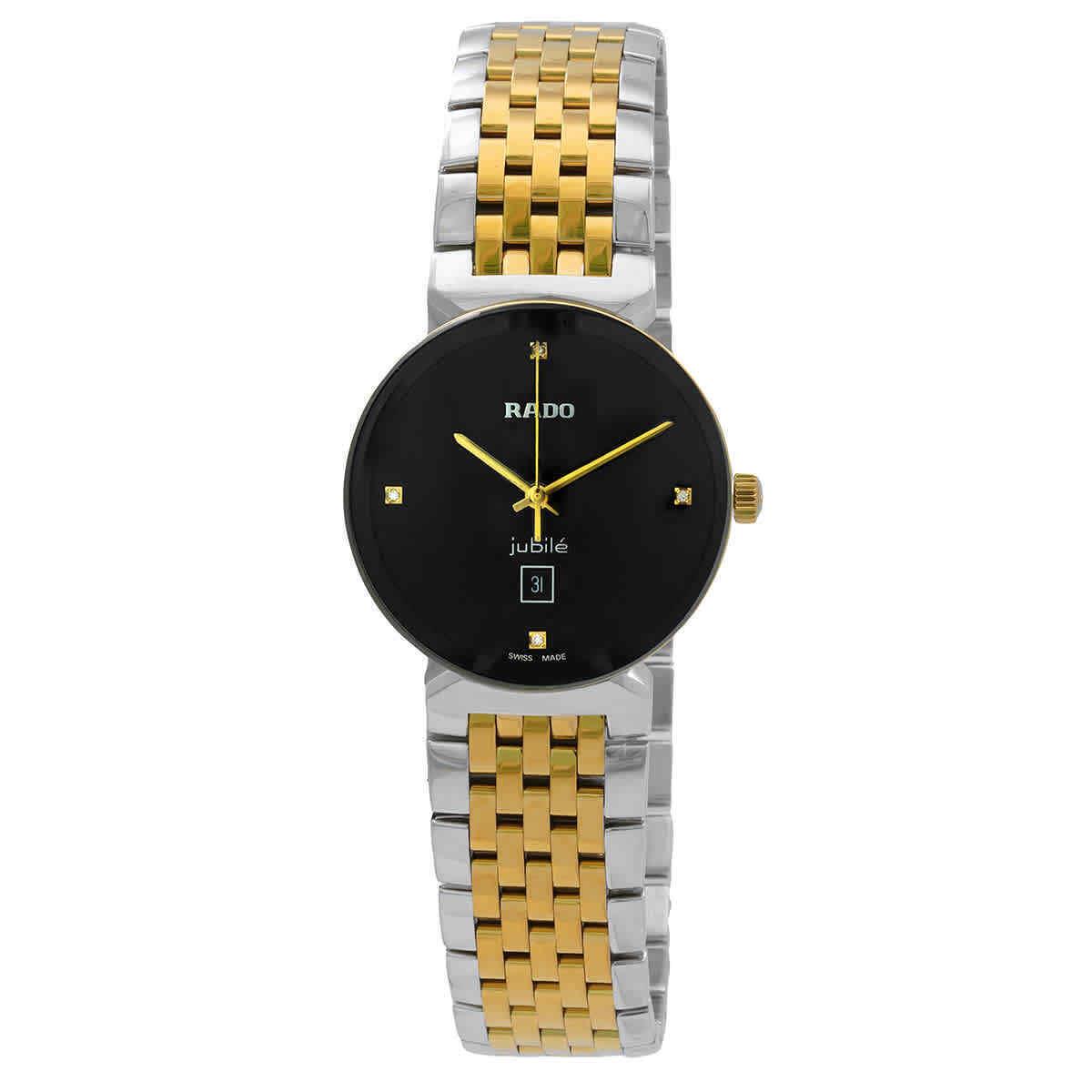 Rado Florence Quartz Diamond Black Dial Ladies Watch R48913703 - Dial: Black, Band: Two-tone (Silver-tone and Yellow Gold-tone), Bezel: Silver-tone