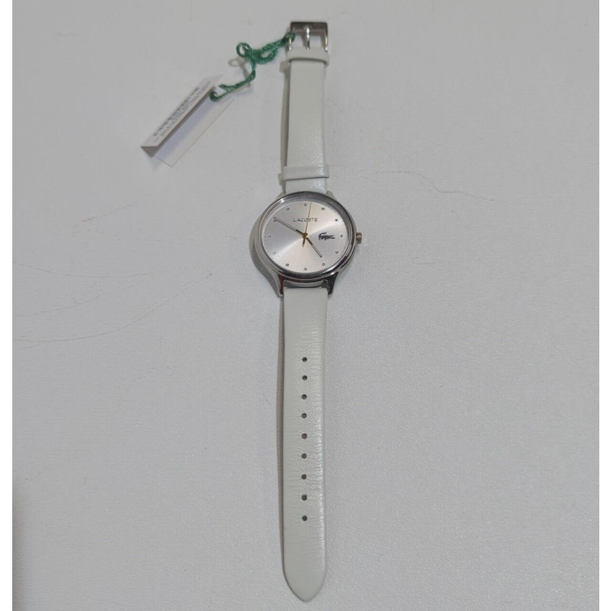 Lacoste Women`s Constance Silver Case White Leather Crystal 2001005 Watch