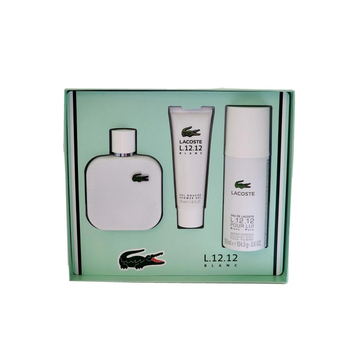 Lacoste Blanc 3PC Gift Set 3.3OZ Edt Spray For Men