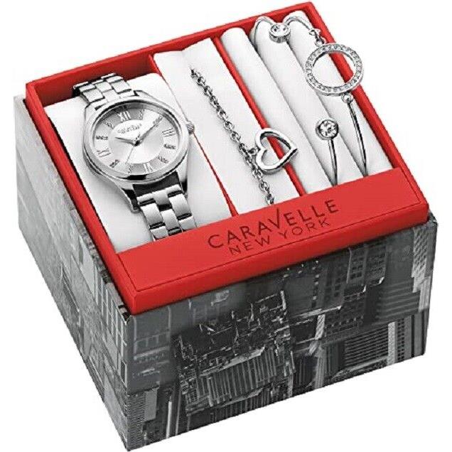 Caravelle New York Box Set Watch Plus 3 Bracelets Stainless Steel Silver New