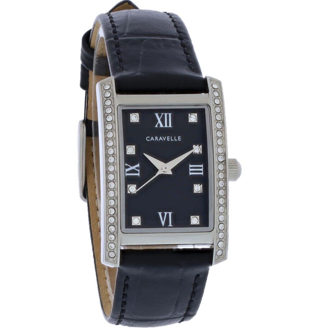 Caravelle By Bulova Ladies Crystal Stainless Steel Quartz Watch 43L222 - Face: Black, Dial: Black, Band: Black