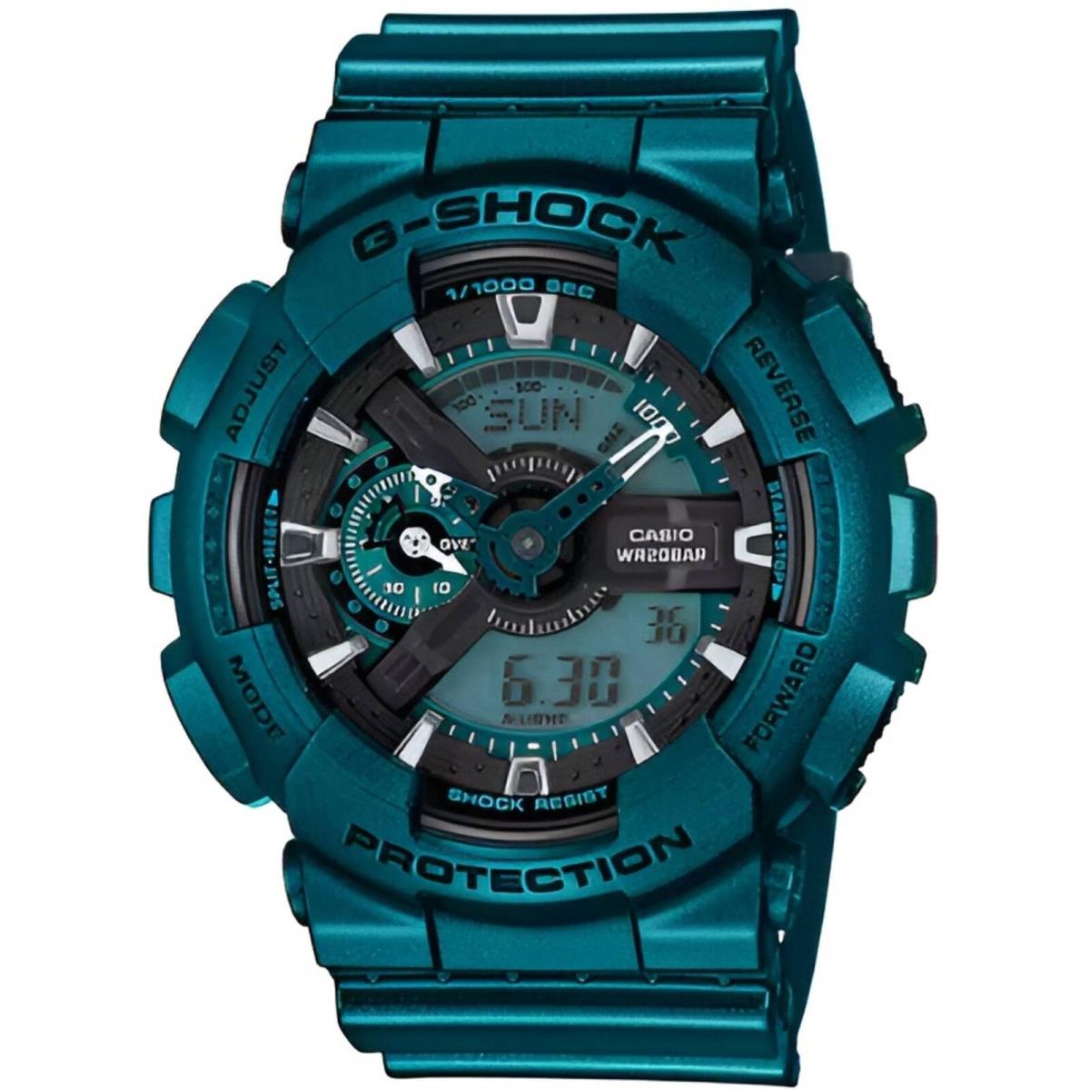 Casio Men`s Watch G-shock Green and Black Ana-digi Dial Resin Strap GA-110NM-3A