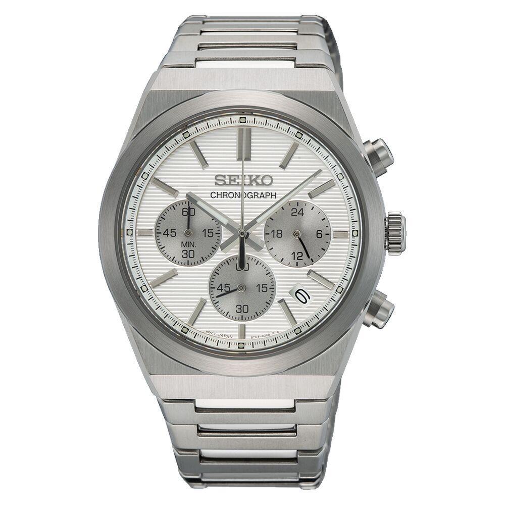 Seiko Men`s Watch Chronograph Quartz White Dial Stainless Steel Bracelet SSB451