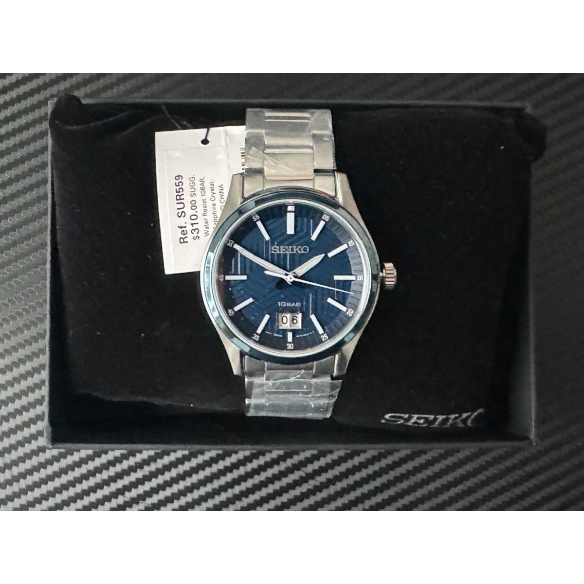 Seiko Matte Blue Dial Stainless Steel Lumibrite Hands Japan SUR559-NEW