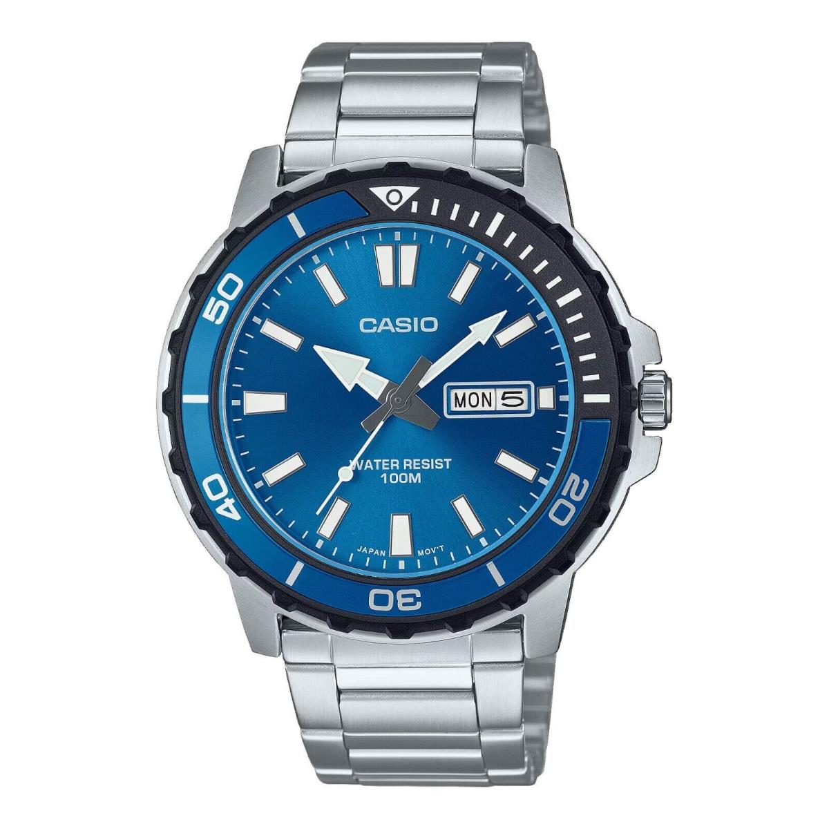 Casio MTD125D-2A1V Men`s Marine Sport Stainless Steel Blue Dial Day Date Watch