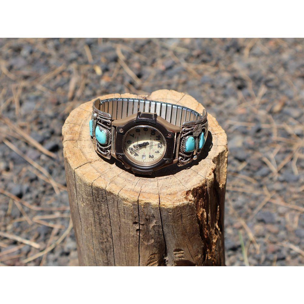 Casio Vintage Native American Turquoise Stone Flexible Watch Handmade Jewelry