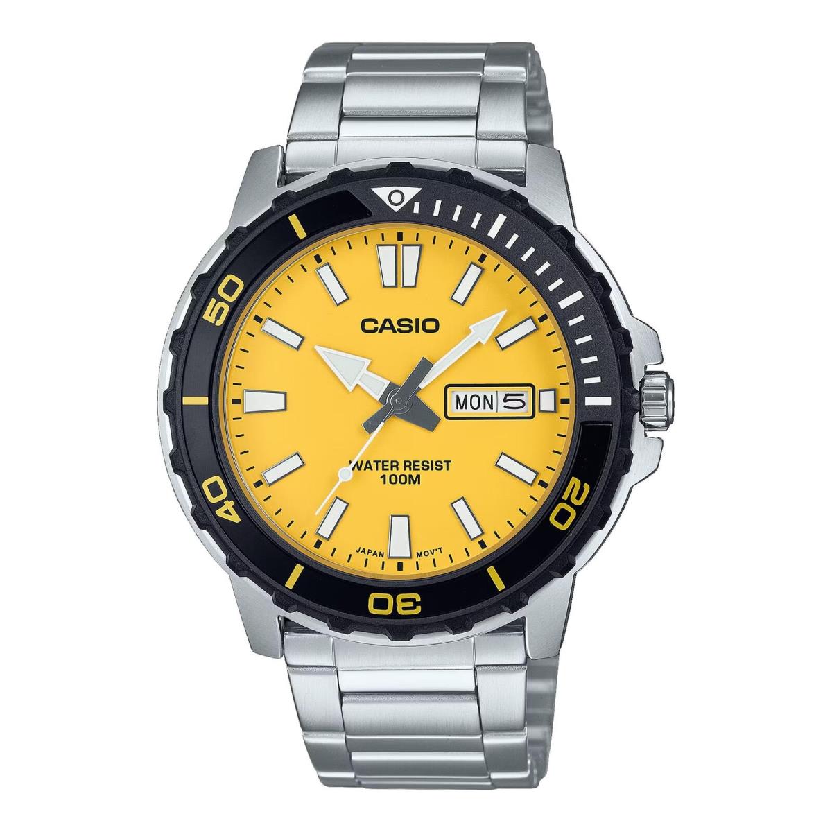 Casio Men Analog Quartz Watch Yellow Dial 100M MTD125D-9AV Bracelet