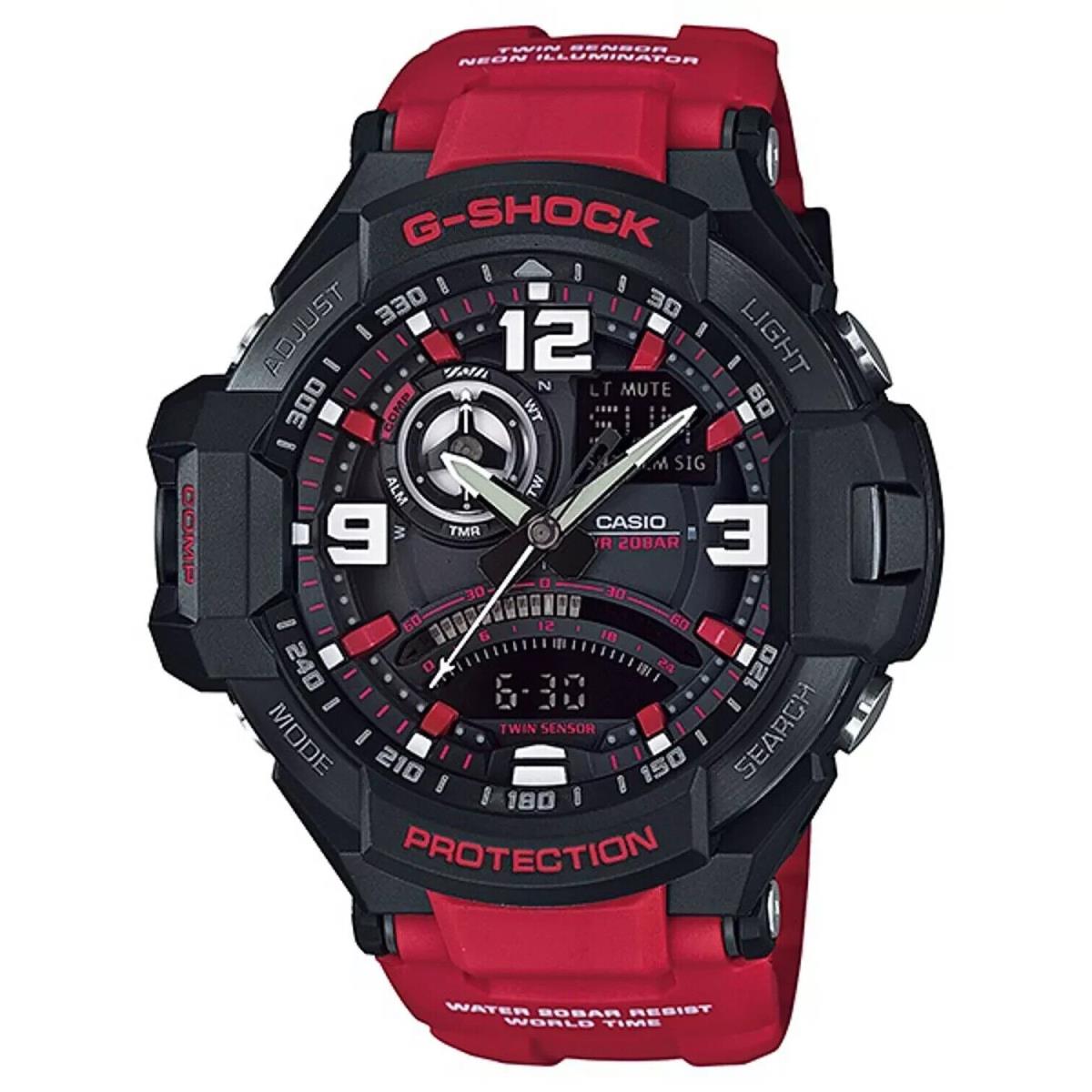 Casio G-shock Aviation Black Dial Red Resin Quartz Men`s Watch GA1000-4B