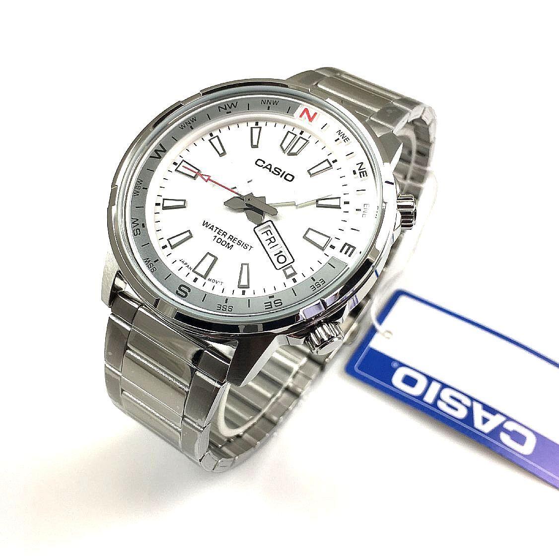 Men`s Casio Pilot Aviator Style MTD-130D Silver Dial Steel Watch MTD130D-7A