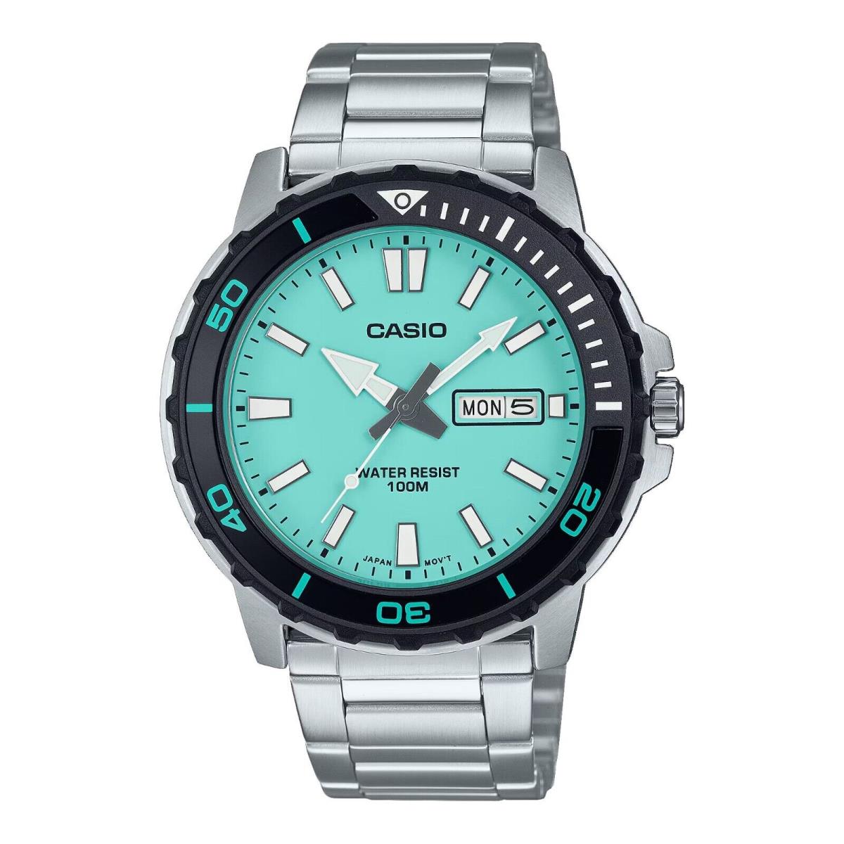 Casio MTD125D-2A2V Men`s Marine Sport Turquoise Blue Dial Day Date 3-Hand Watch