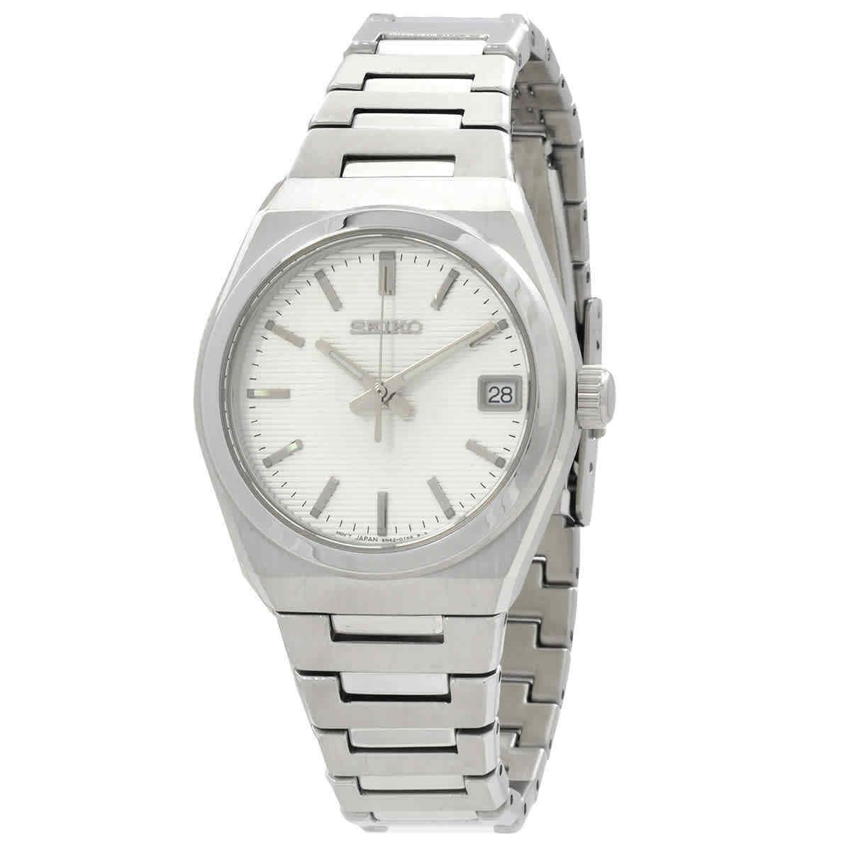 Seiko Classic Quartz White Dial Ladies Watch SUR573P1 - Dial: White, Band: Silver-tone, Bezel: Silver-tone